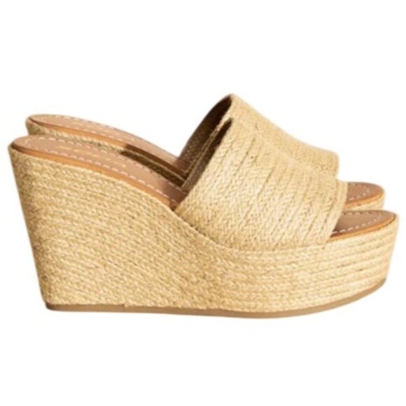 SODA Bounty-S Wedge Platform Heel Slide Raffia, size 10 - Picture 1 of 9